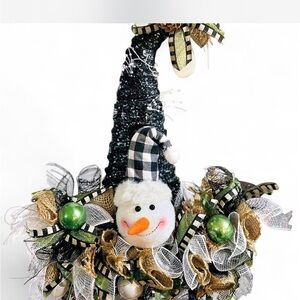 Festive Snowman Holiday Decoration with Black and Gold Accents